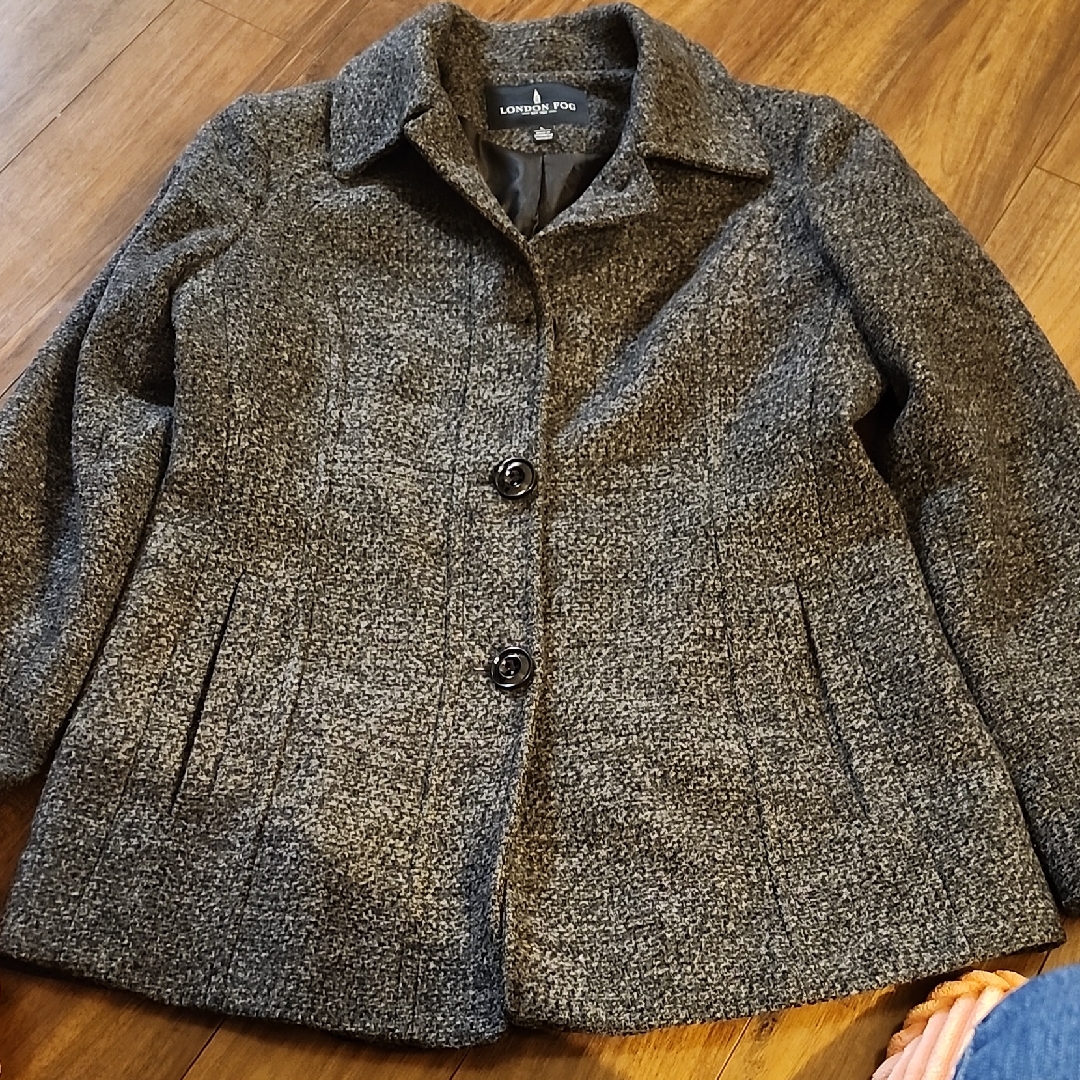 London Fog Women's Black And Gray Pea Coat